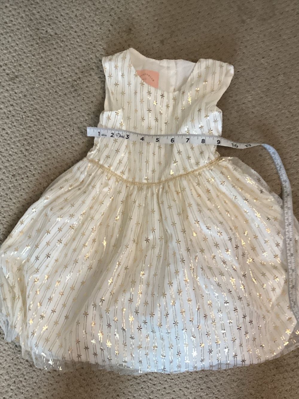 Pastourelle White Dress with Gold Foil Star Stripe Accents